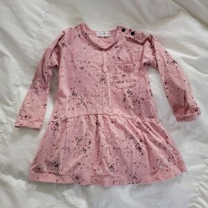 Charming Pink Splatter Long-Sleeve Dress